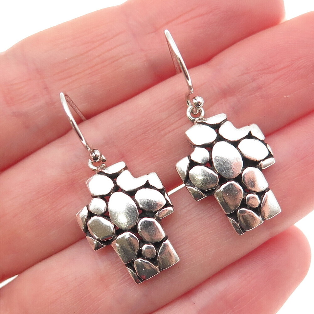 925 Sterling Silver Vintage Kali Dotted Cross Dangle Earrings